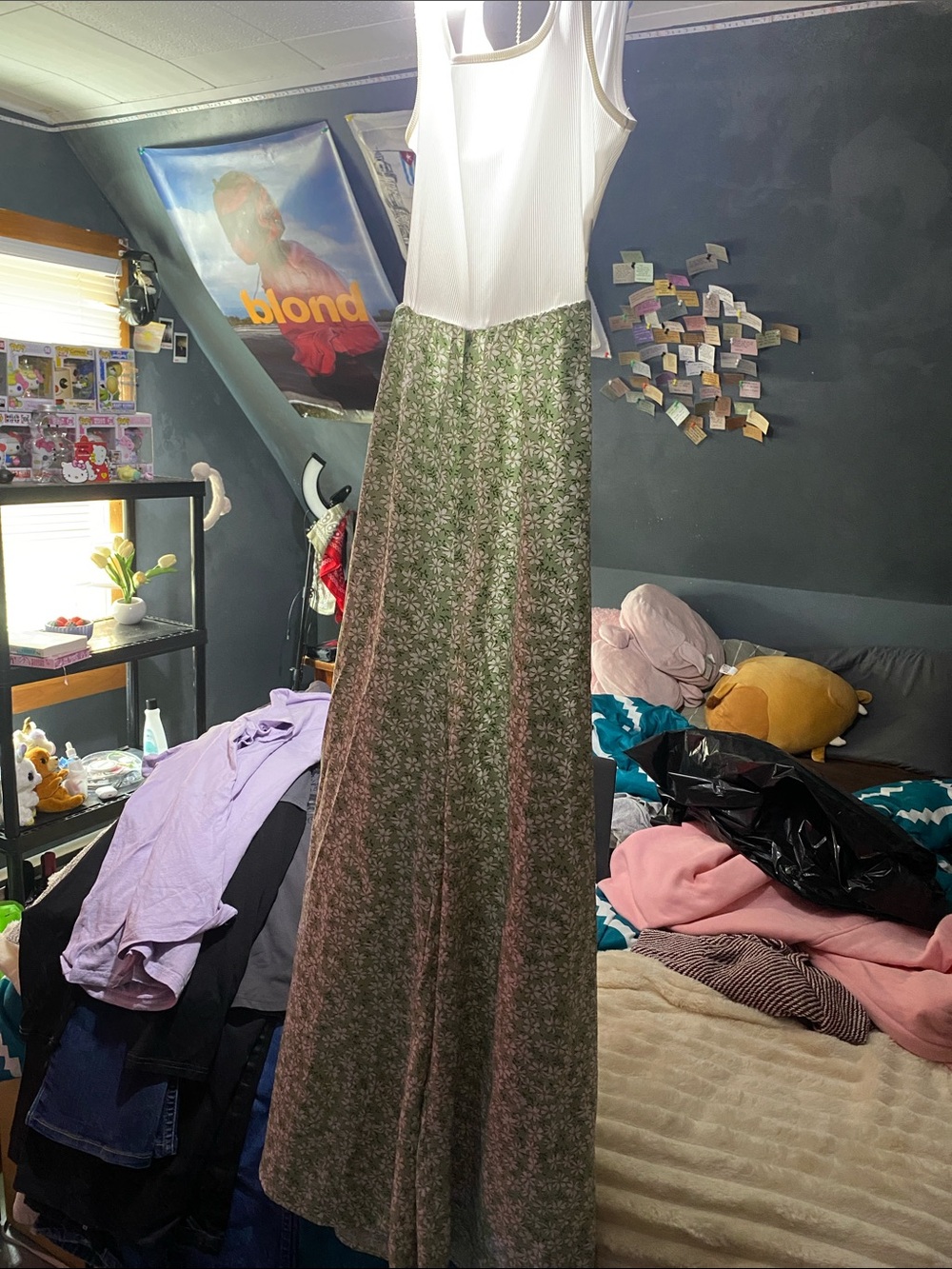 Women's Green Floral Maxi Skirt - Sleeveless Dress Style